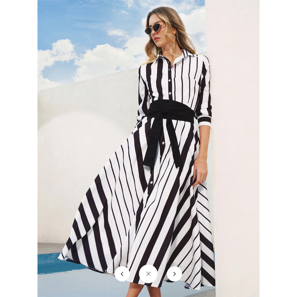 Copied - NWT Commense Striped Belted Shirt Midi Dress Sz L